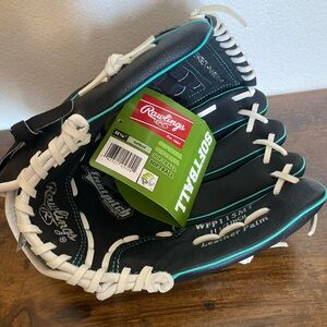 Rawlings Black and White Softball Glove with Teal Accents
